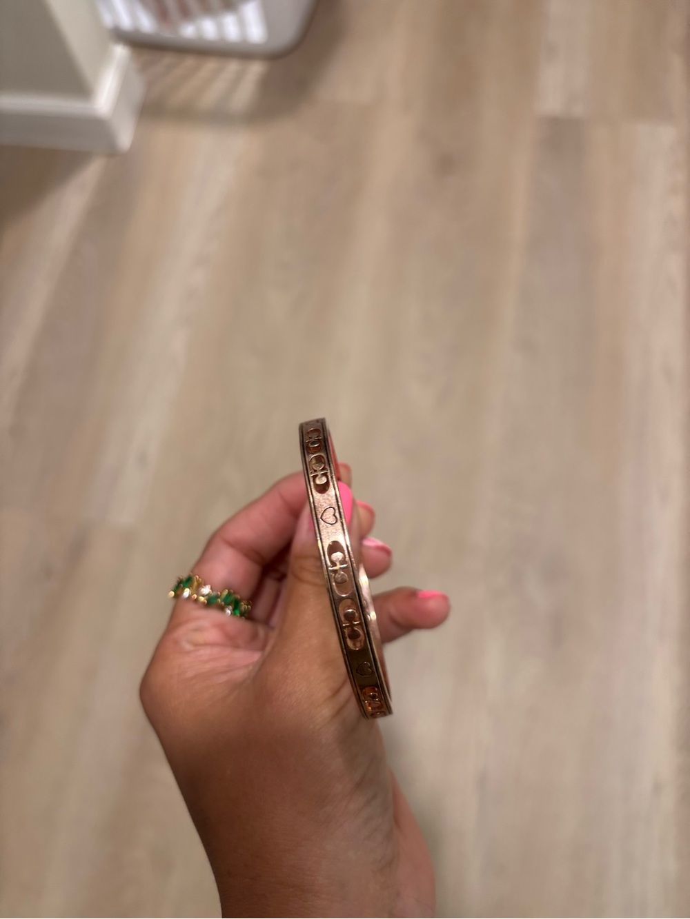 Coach Rose Gold Logo & Heart Hinged Bangle Bracelet